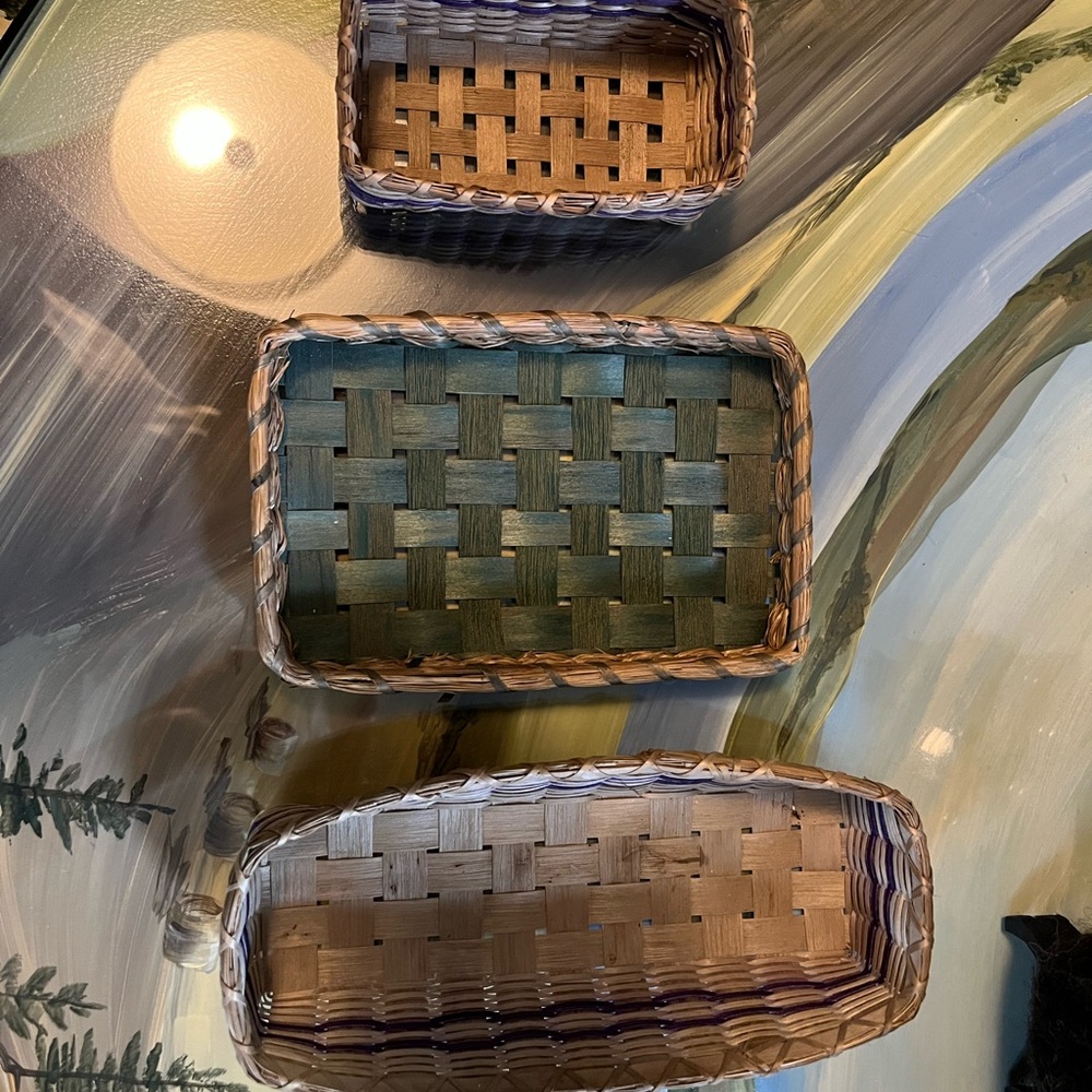 3 Native American Handcrafted Small Baskets Vintage